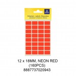 MAYSPIES MS-12X18MM COLOUR LABEL / 5 SHEETS/PKT / 160PCS / 12X18MM NEON RED